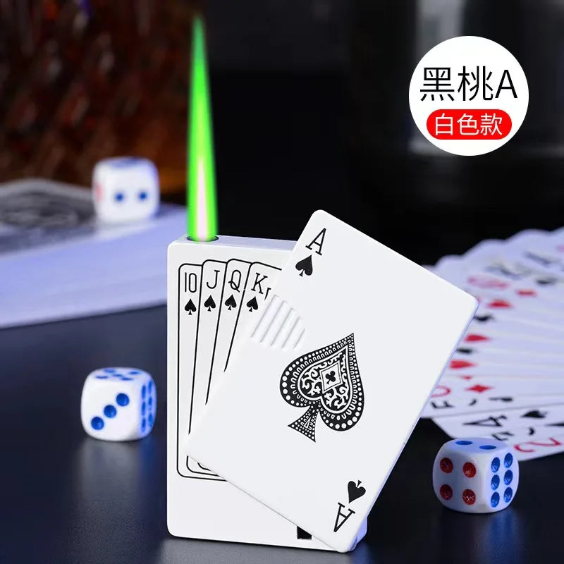 New Unusual Torch Turbo Butane Gas Lighters, Novelty Metal Playing Cards Jet Poker Lighter, Creative Windproof Outdoor Lighter