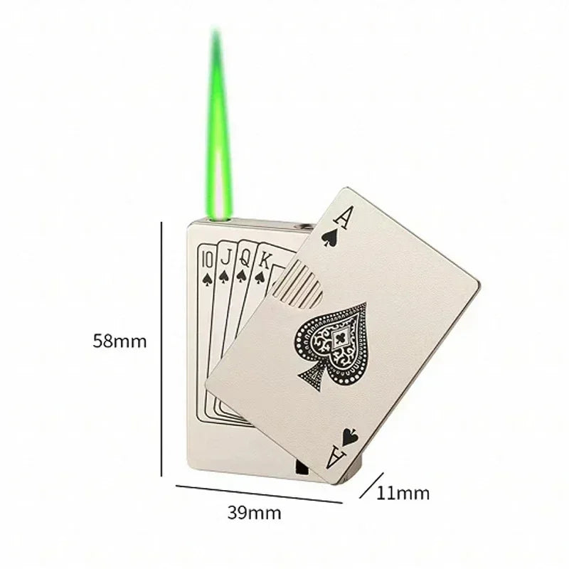 New Unusual Torch Turbo Butane Gas Lighters, Novelty Metal Playing Cards Jet Poker Lighter, Creative Windproof Outdoor Lighter
