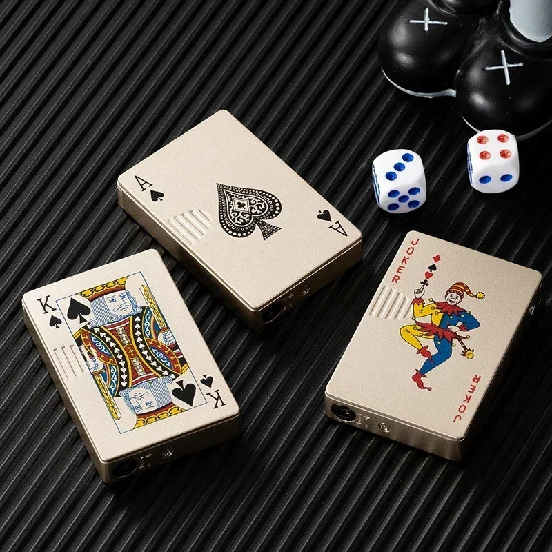 New Unusual Torch Turbo Butane Gas Lighters, Novelty Metal Playing Cards Jet Poker Lighter, Creative Windproof Outdoor Lighter
