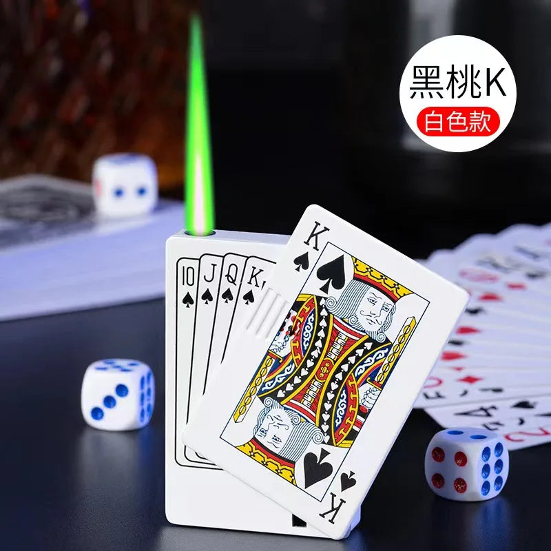 New Unusual Torch Turbo Butane Gas Lighters, Novelty Metal Playing Cards Jet Poker Lighter, Creative Windproof Outdoor Lighter