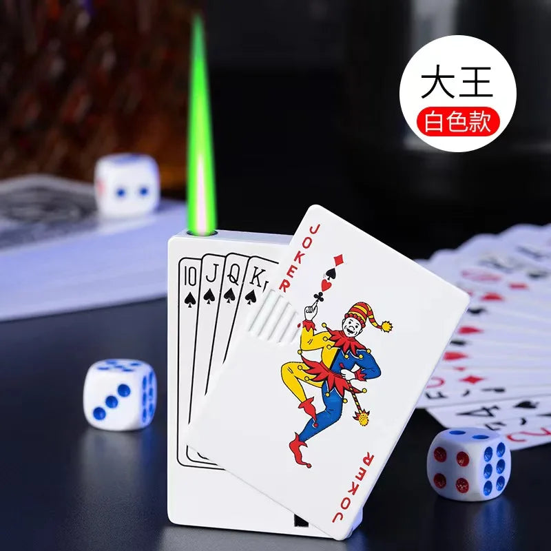 New Unusual Torch Turbo Butane Gas Lighters, Novelty Metal Playing Cards Jet Poker Lighter, Creative Windproof Outdoor Lighter